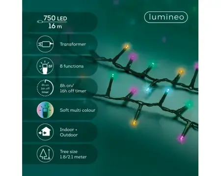 Lumineo compact kerstverlichting | 750 LED | 16 meter | soft multi colour - afbeelding 2