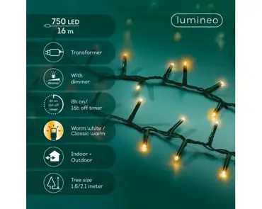Lumineo compact kerstverlichting | 750 LED | 16 meter | warm wit en klassiek warm - afbeelding 2
