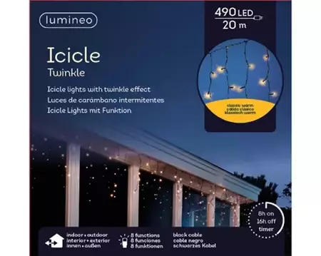 Lumineo icicle twinkle | 490 LED | 20 meter | zwart/klassiek warm - afbeelding 1