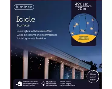 Lumineo icicle twinkle | 490 LED | 20 meter | zwart/klassiek warm - afbeelding 1