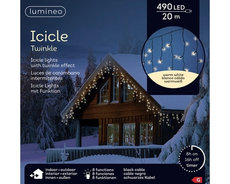 Lumineo icicle twinkle | 490 LED | 20 meter | zwart/warm wit - afbeelding 1