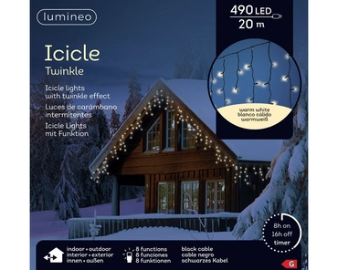 Lumineo icicle twinkle | 490 LED | 20 meter | zwart/warm wit - afbeelding 1