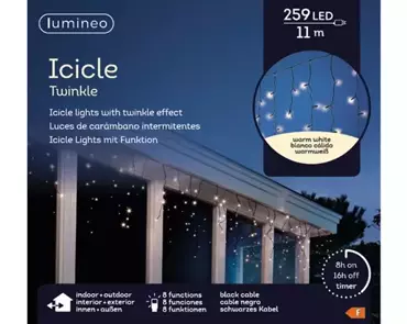 Lumineo Icicle twinkle led 11m - 259l warm wit - binnen/ buiten - afbeelding 5