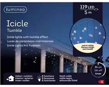 Lumineo icicle twinkle led 5m - 119l warm wit - binnen/ buiten - afbeelding 4