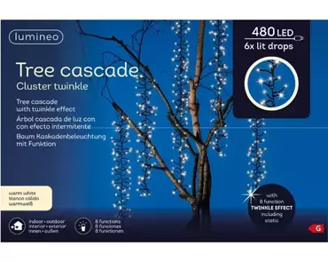 Lumineo Kerstverlichting Led Cascade Waterval zwart  l200cm 480 l - Warm wit