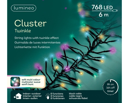 Lumineo Led cluster 600cm zwart/soft multi - afbeelding 1