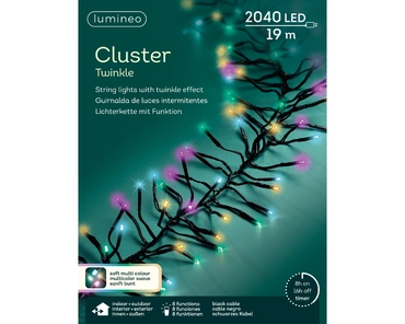 Lumineo Led cluster lights 1900cm zwart/soft multi - afbeelding 1
