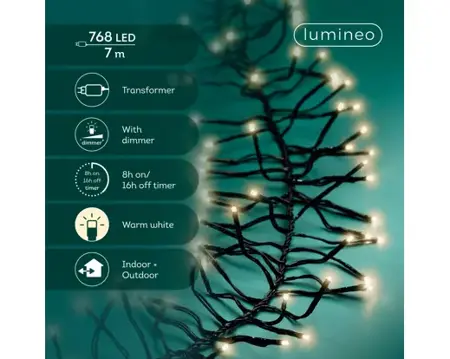 Lumineo led cluster zwarte kabel 6m 768led  warm wit - afbeelding 2