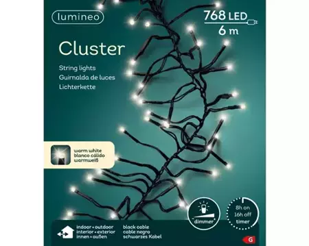 Lumineo led cluster zwarte kabel l600cm-768l - warm wit