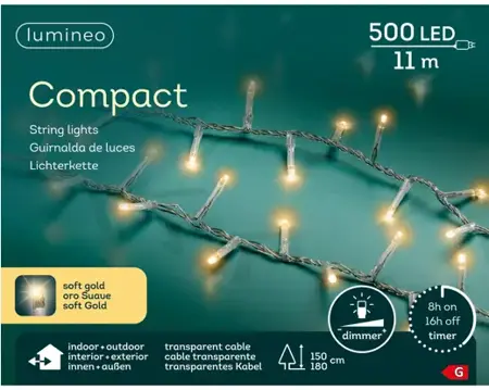 Lumineo led compact lights 11m-500led transparant/soft gold - afbeelding 1