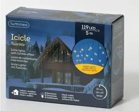 Lumineo led icicle lights | 500x50 centimeter | 119 LED | zwart/klassiek warm - afbeelding 2