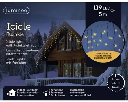 Lumineo led icicle lights | 500x50 centimeter | 119 LED | zwart/klassiek warm - afbeelding 3