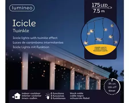 Lumineo led icicle lights l750cm-175l klassiek warm