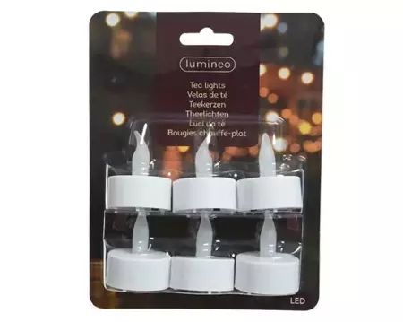 Lumineo Led Theelicht 4x4cm Wit 6 stuks