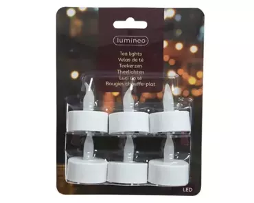 Lumineo Led Theelicht 4x4cm Wit 6 stuks