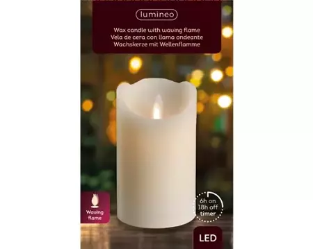 Lumineo Ledkaars flakker D7,5xH12,5cm creme - afbeelding 1