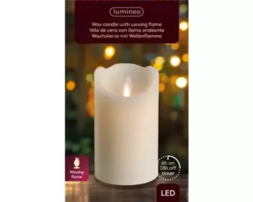 Lumineo Ledkaars flakker D7,5xH12,5cm creme - afbeelding 1