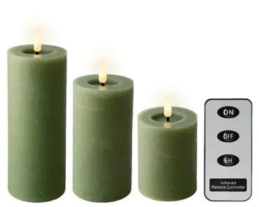 Lumineo ledkaars met afstandsbediening set van 3 groen - afbeelding 2
