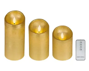Lumineo ledkaars wave vlam 3st goud/warm wit - afbeelding 1
