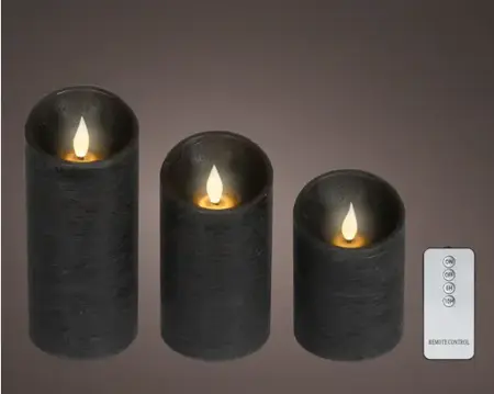 Lumineo ledkaars wave vlam 3st zwart/warm wit - afbeelding 2