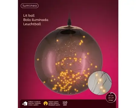 Lumineo micro led bal d25cm-110l grijs/klassiek warm - afbeelding 1