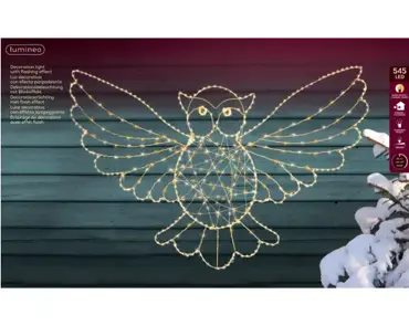 Lumineo Micro led uil 84x55cm-545led goud/warm wit/klassiek warm - afbeelding 1
