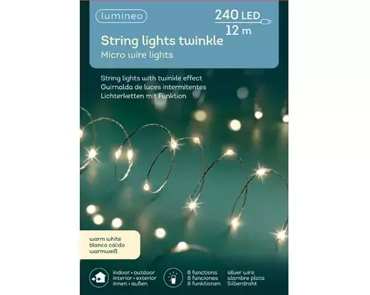 Lumineo Micro Twinkle LED 12 meter 240 lampjes zilver/warm wit