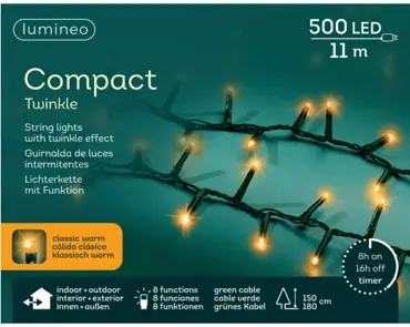 Lumineo microled compact twinkle | 11 meter | 500 LED | groen/klassiek warm - afbeelding 2