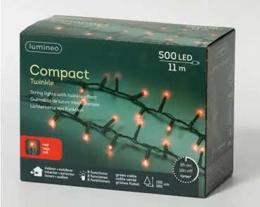 Lumineo microled compact twinkle | 11 meter | 500 LED | groen/rood - afbeelding 2