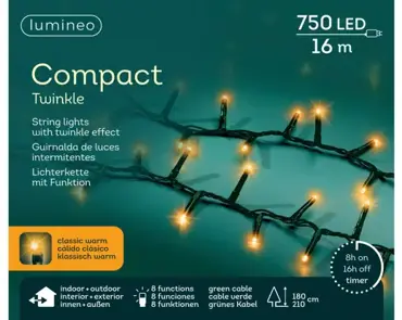 Lumineo microled compact twinkle | 16 meter | 750 LED | groen/klassiek warm - afbeelding 2
