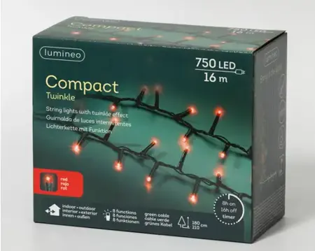 Lumineo microled compact twinkle | 16 meter | 750 LED | groen/rood - afbeelding 2