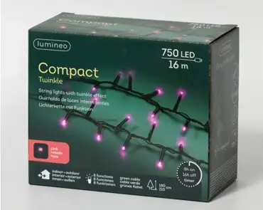 Lumineo microled compact twinkle | 16 meter | 750 LED | groen/roze - afbeelding 2