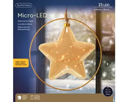 Lumineo microled ster | 15 LED | 26 centimeter | amber/klassiek warm - afbeelding 1