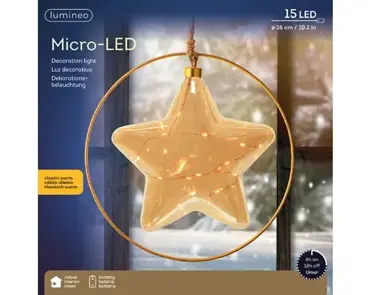 Lumineo microled ster | 15 LED | 26 centimeter | amber/klassiek warm - afbeelding 1