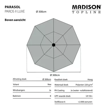 Madison parasol Paros II Rond Ø3m met kniksysteem - Ecru - afbeelding 5