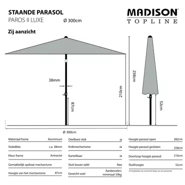 Madison parasol Paros II Rond Ø3m met kniksysteem - Ecru - afbeelding 6