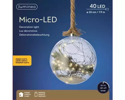 MicroLED Bal Touw Op Batterij 20cm 40 lampjes