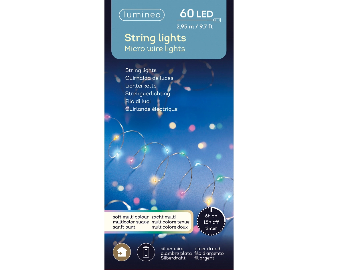 Microled string l295cm zilver/zacht multi bo