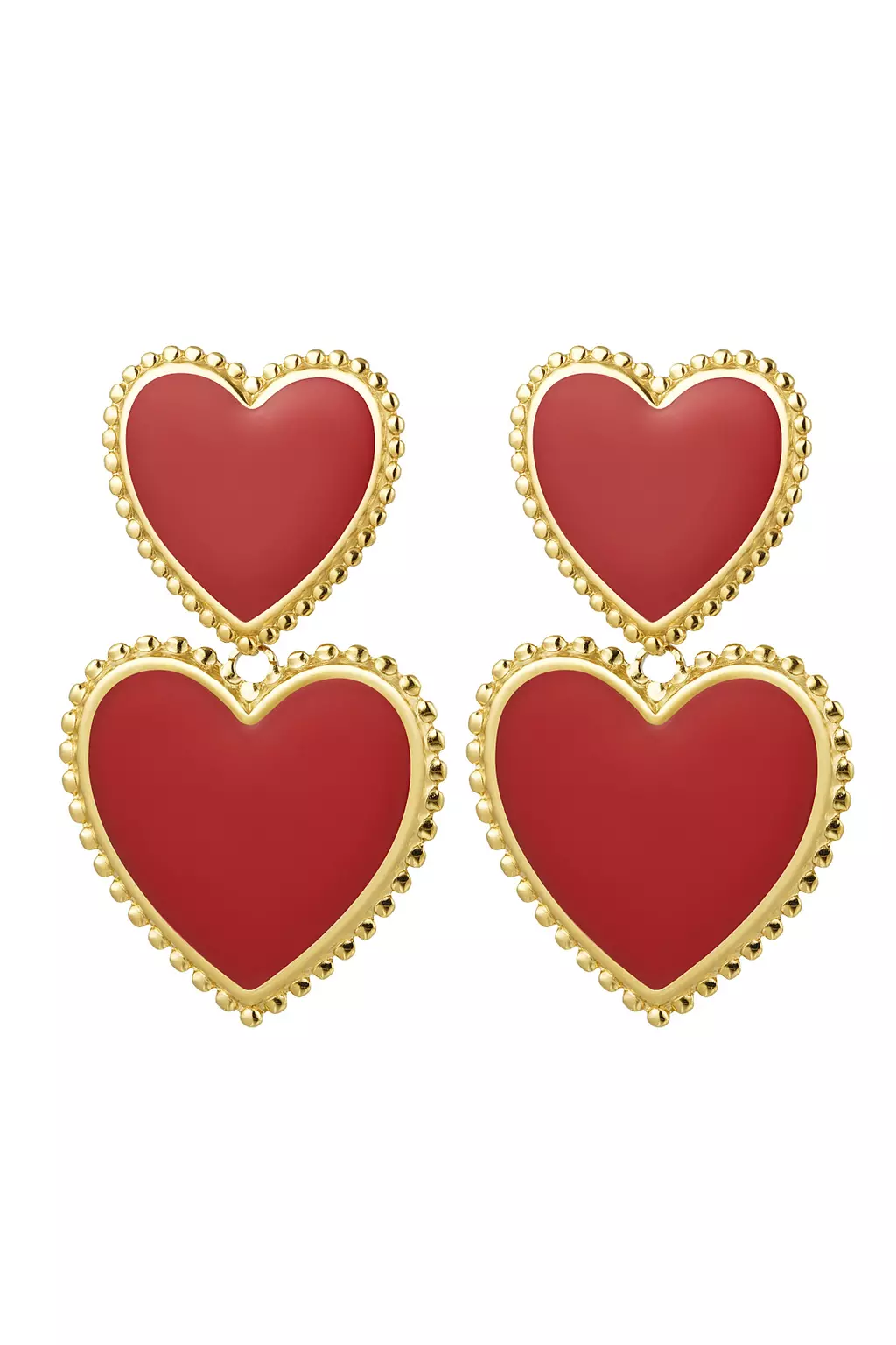 Dubbel heart rood oorbellen - fanciy.nl - 18K - gold plated - nikkel vrij - waterproof - goud - rood - redt - earrings - gold - oorbellen - heart - hart - statement - valentijn - r