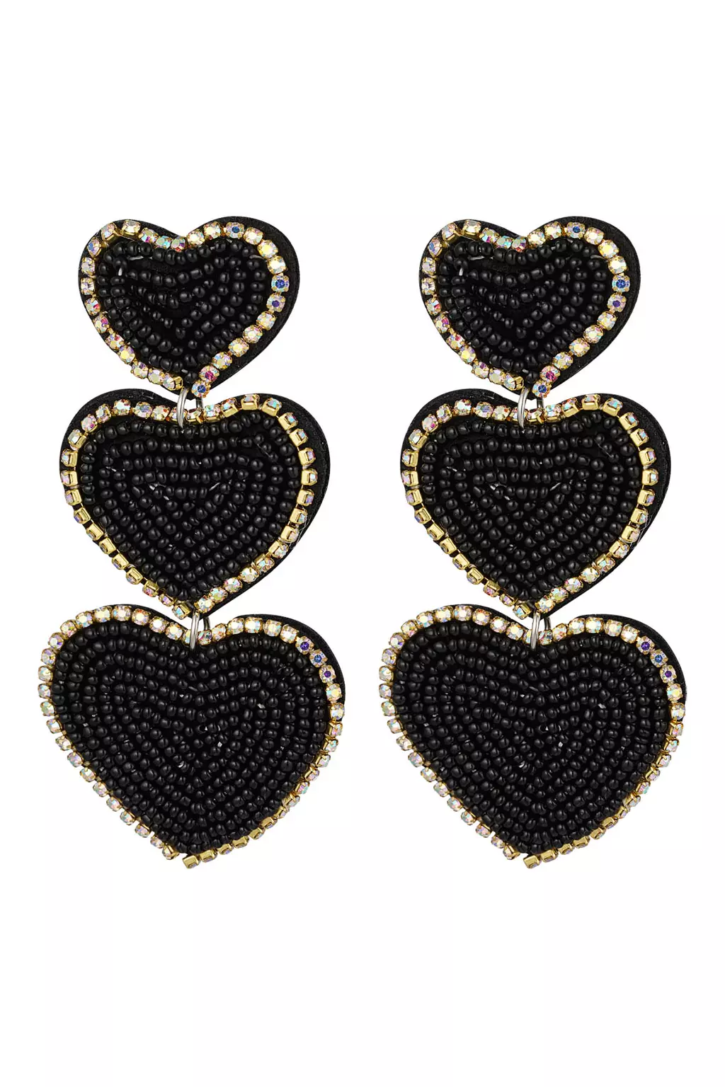 Heartbeat zwart oorbellen - fanciy.nl - waterproof - nikkel vrij - gold plated - stainless steel - goud - zilver - zwart - beaded - kralen - statement - earrings - oorbellen - zirk