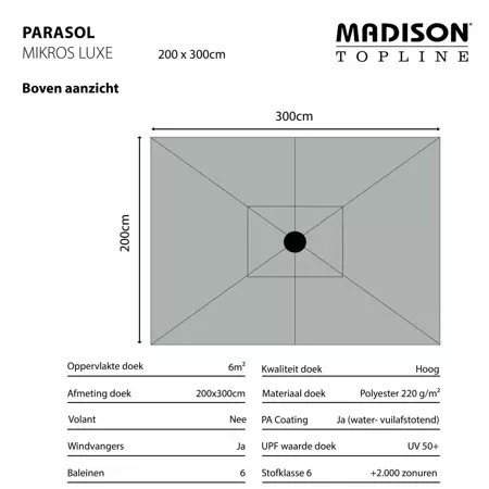 Parasol Mikros Luxe Rechthoek 200x300cm - Lichtgrijs - afbeelding 2