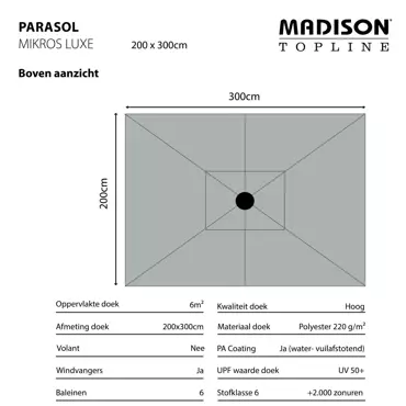 Parasol Mikros Luxe Rechthoek 200x300cm - Saffier Blauw - afbeelding 2