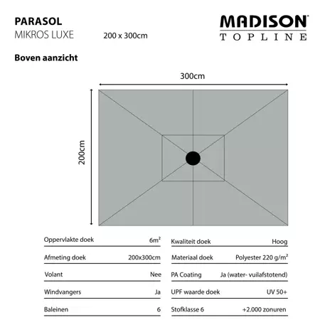 Parasol Mikros Luxe Rechthoek 200x300cm - Sage Groen - afbeelding 2