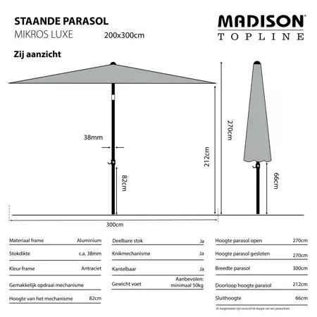 Parasol Mikros Luxe Rechthoek 200x300cm - Taupe - afbeelding 3