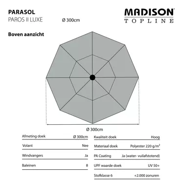 Parasol Paros II Rond Ø3m met kniksysteem - Licht Grijs - afbeelding 4