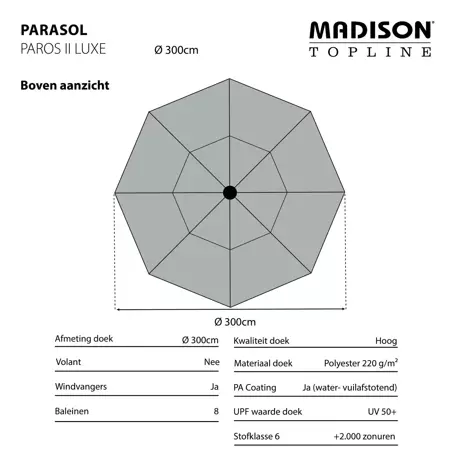 Parasol Paros II Rond Ø3m met kniksysteem - Saffier Blauw - afbeelding 5