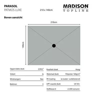 Parasol Patmos De Luxe Rechthoek 210x140cm - Ecru - afbeelding 5