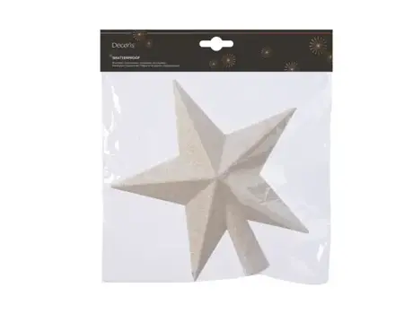 Piek plastic 4x19cm ster glitter wolwit - afbeelding 1