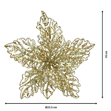 Poinsettia op clip 23.5x10cm goud - afbeelding 3