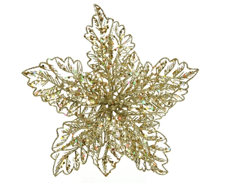 Poinsettia op clip 23.5x10cm goud - afbeelding 1